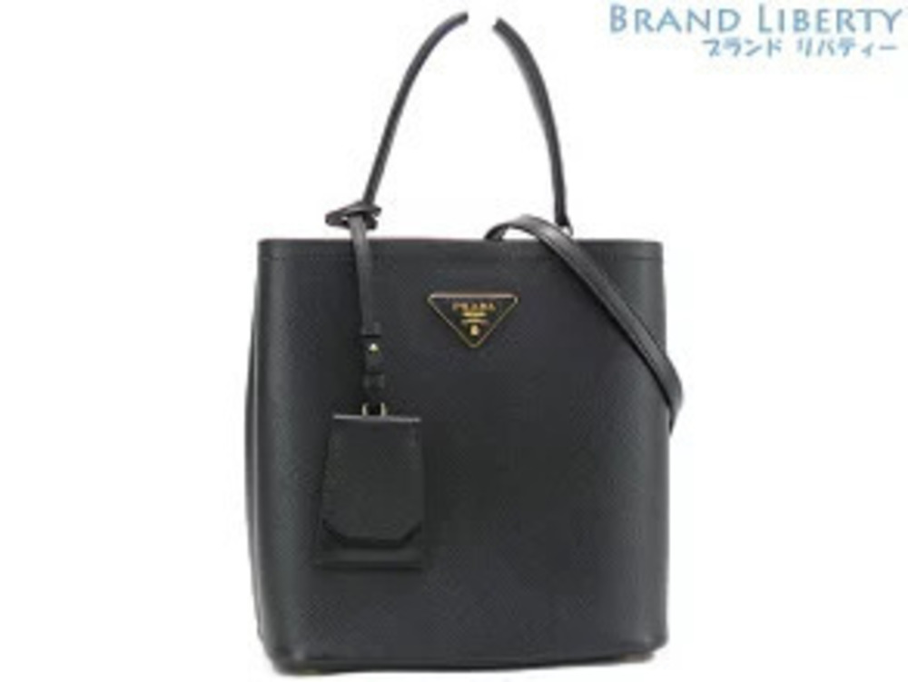 Prada Panier Saffiano Leather Top Handle Bag Crossbody Hobo Black